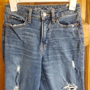 Old Navy OG Straight Hi-Rise Distressed Jeans Womens 0 Medium Wash Ripped Denim